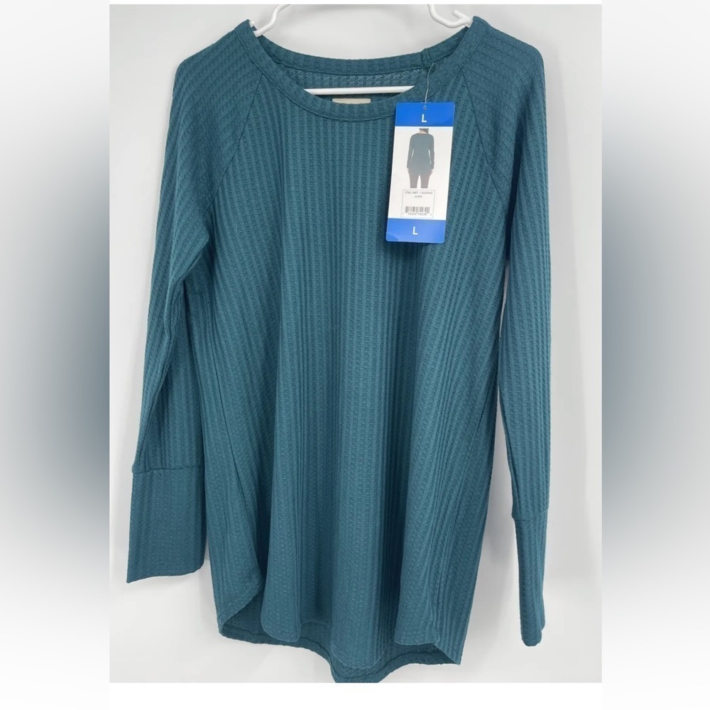 Chasor Women's Thermal Waffle Long Sleeve Top-Green Size L